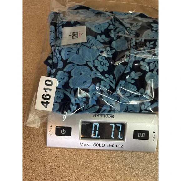 CAbi Dress S Blue Floral Java Tie Waist Button Up Short Pockets 5265 - Picture 9 of 9